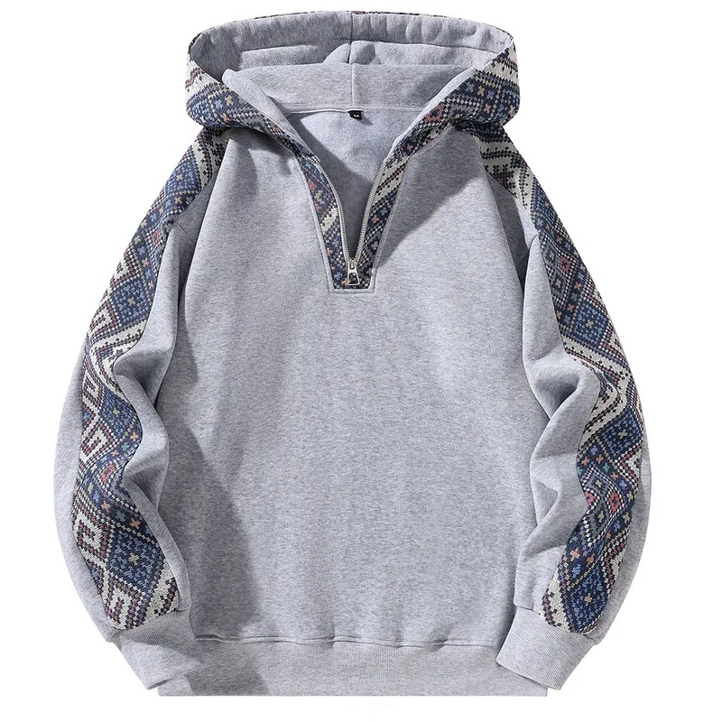 Casual Long Sleeve Ethnic Pattern Quarter Zip Pullover Hoodie For Men