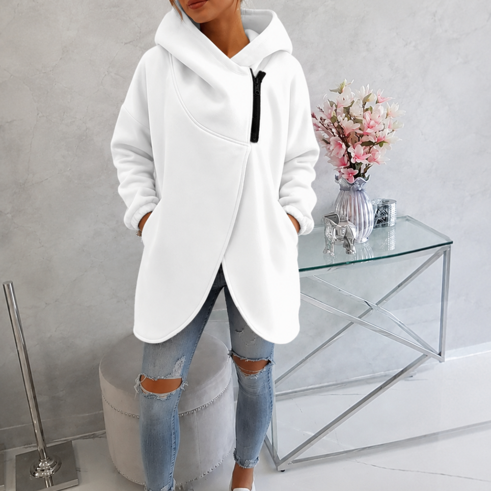 Women Plus Size Half Zip Fleece Hoodie With Asymmetrical Hem