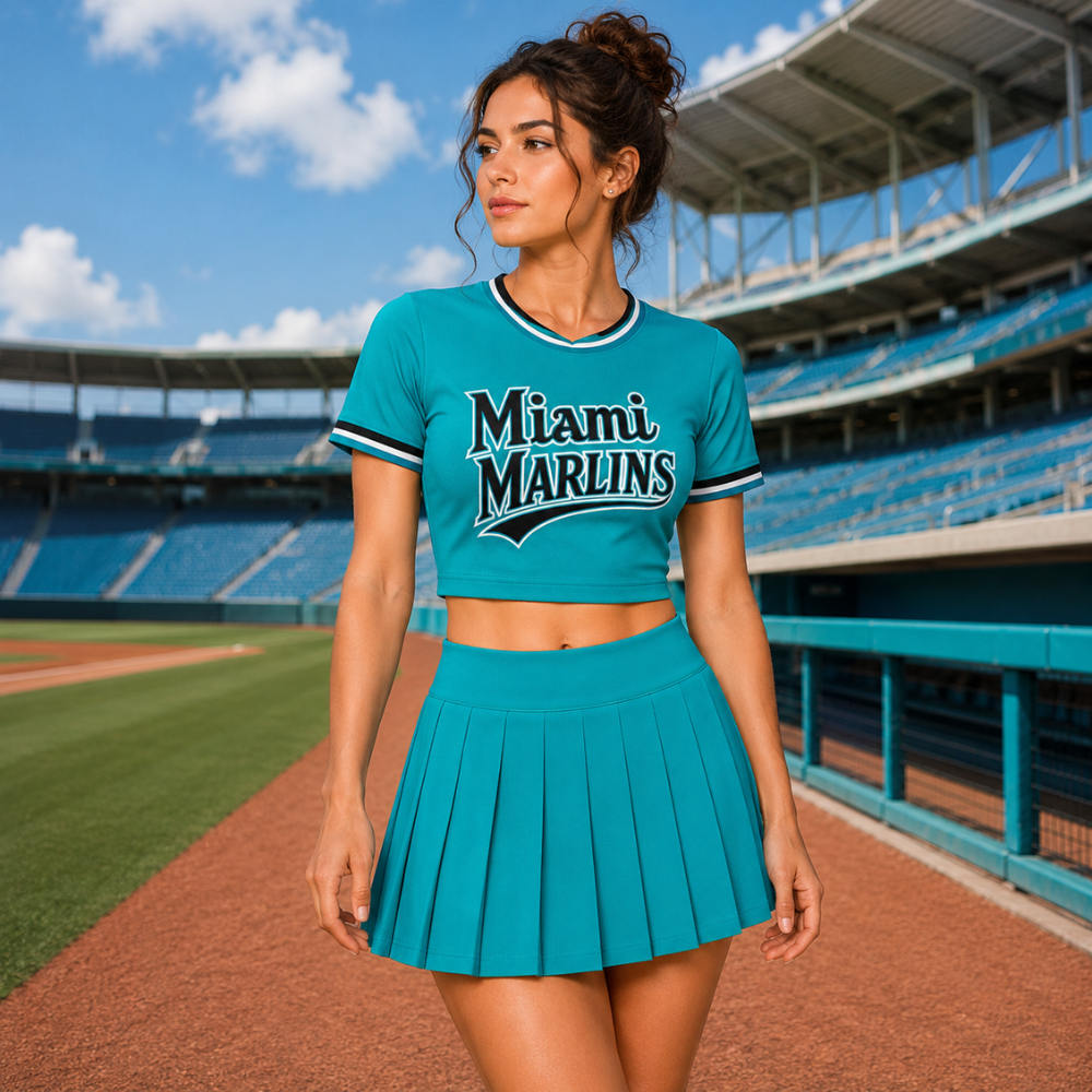 Miami Marlins Baseball Team Printed Two Piece Top And Skirt Set For Women