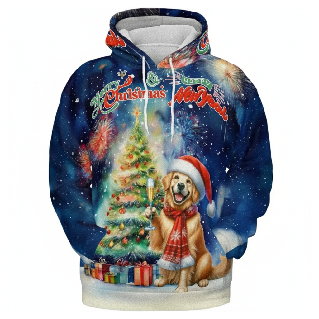 Allover Christmas Dog Print Hoodie