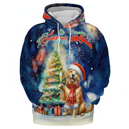 Allover Christmas Dog Print Hoodie