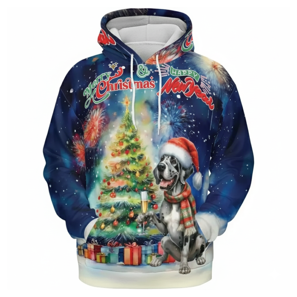 Allover Christmas Dog Print Hoodie