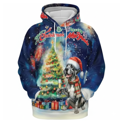 Allover Christmas Dog Print Hoodie