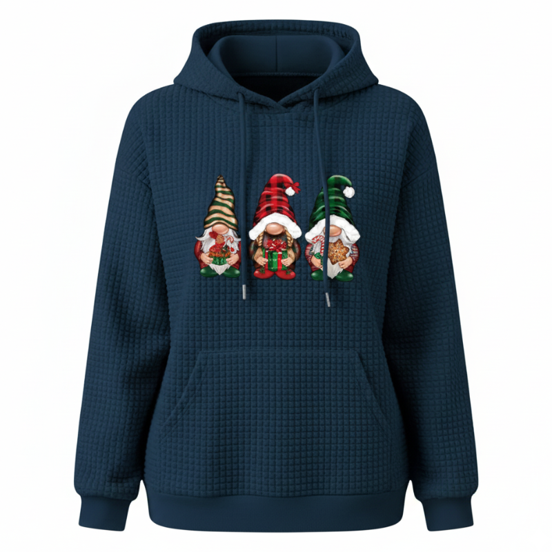 Christmas Gnome Print Waffle Knit Hoodie