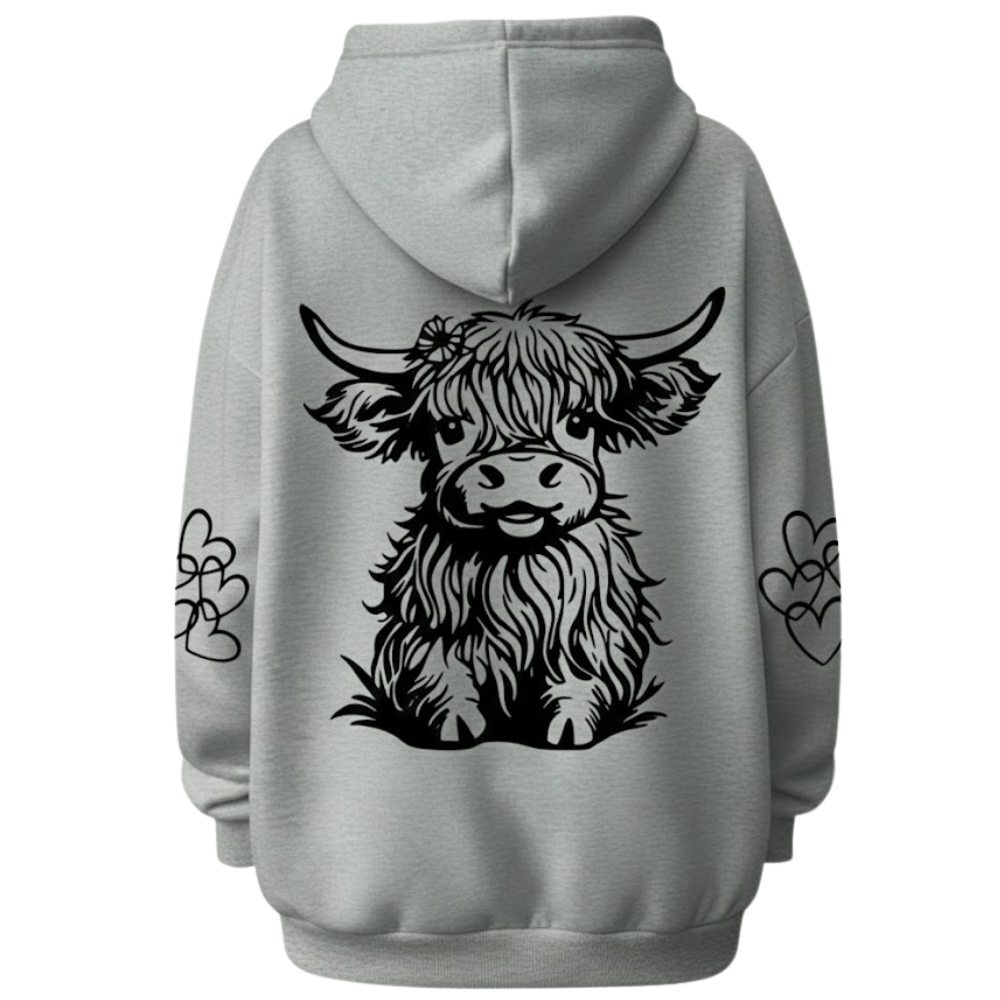 Oversized Highland Cow Print Hoodie For Women