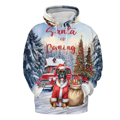 Christmas Santa Dog Truck Tree All Over Print 3D Zip Hoodie