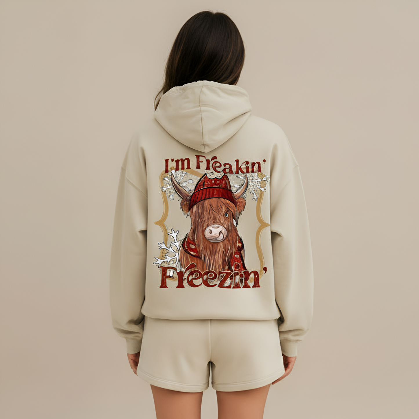Highland Cow Print Polyester Hoodie Sweatshirt