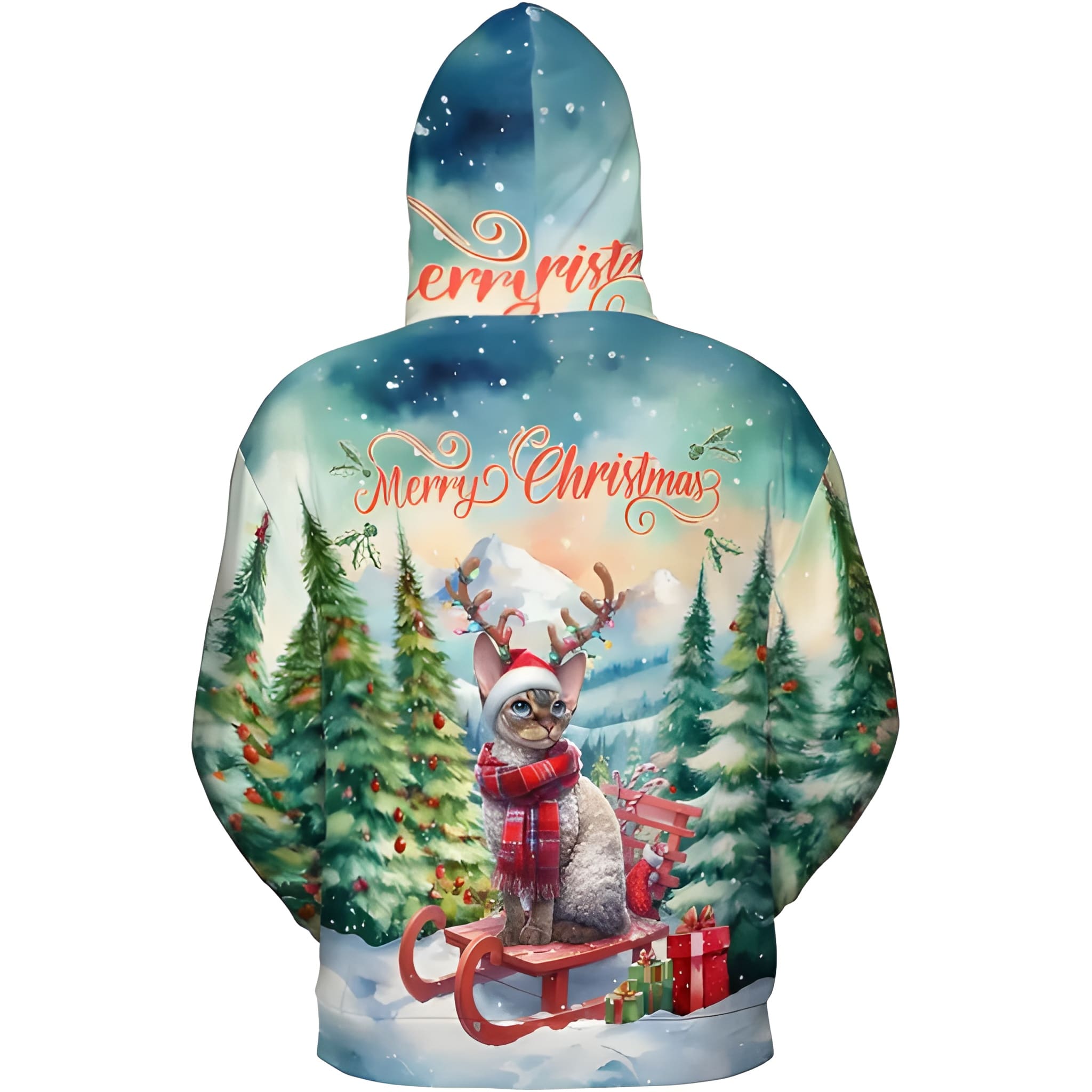 Merry Christmas Cat Reindeer Antler Hoodie Sweatshirt