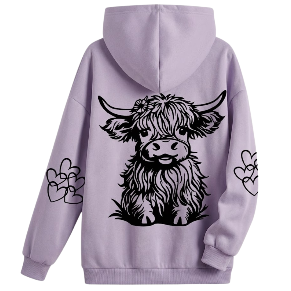 Oversized Highland Cow Print Hoodie For Women