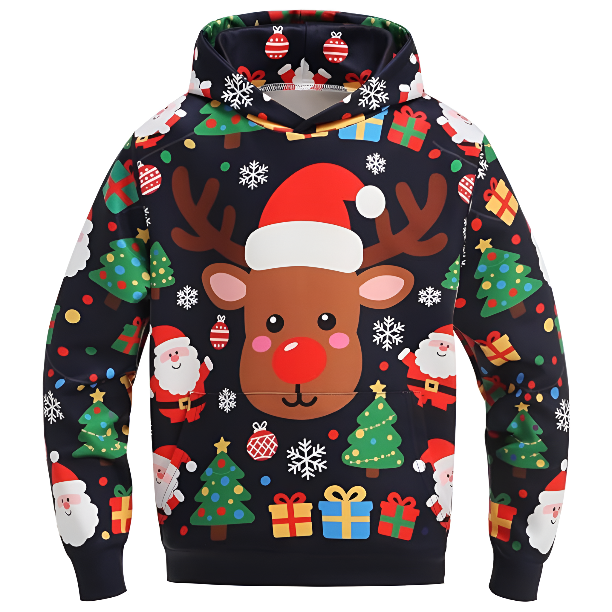 Ugly Christmas Reindeer 3D Graphic Print Hoodie For Kids
