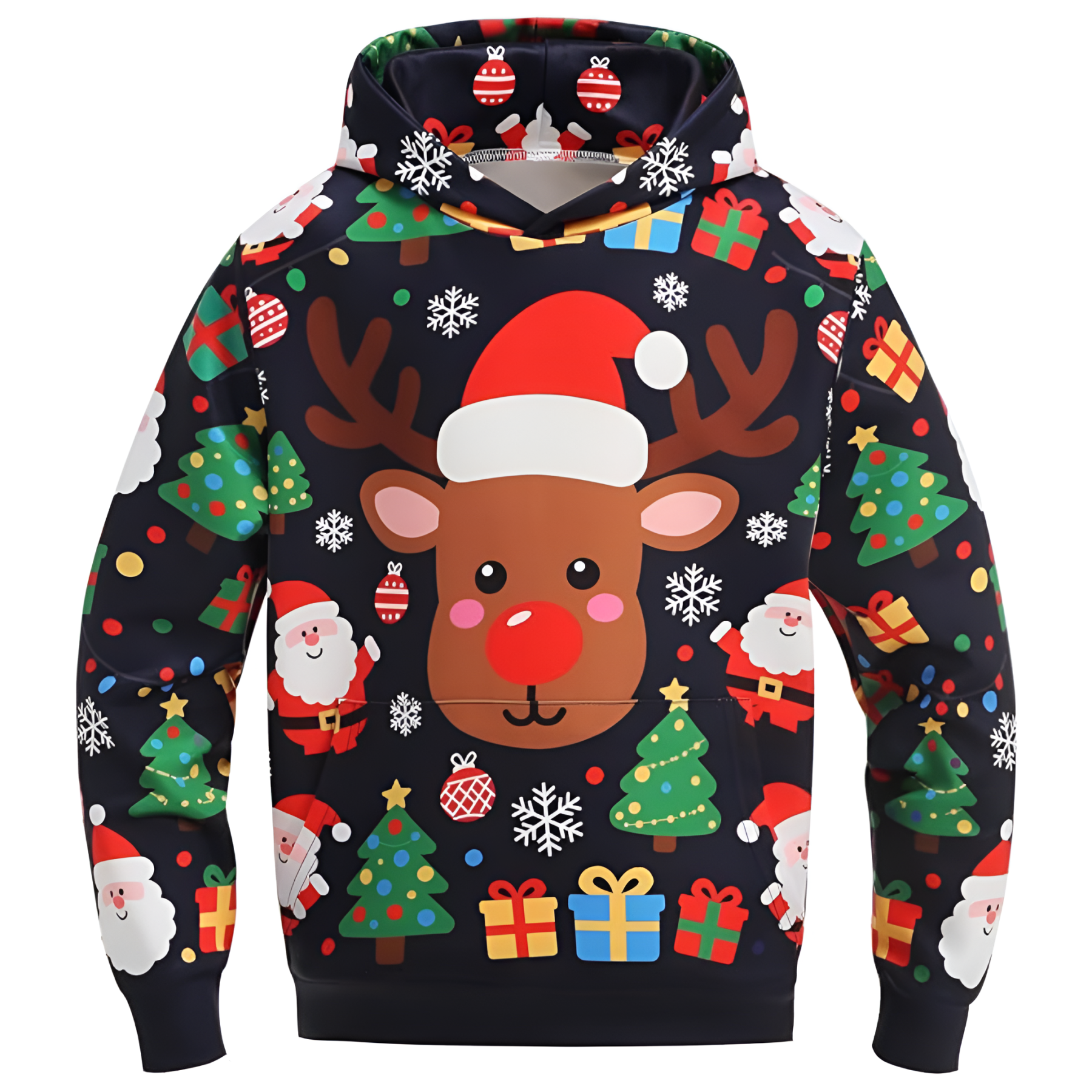 Ugly Christmas Reindeer 3D Graphic Print Hoodie For Kids
