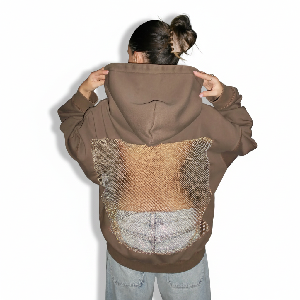 Fashionable Backstage Hoodie With Crystal Mesh Detail