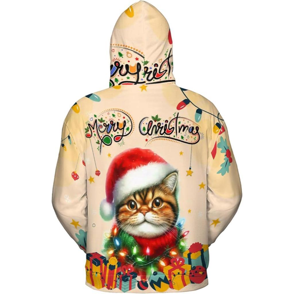 Christmas Cat Twinkling Lights All Over Print 3D Hoodie