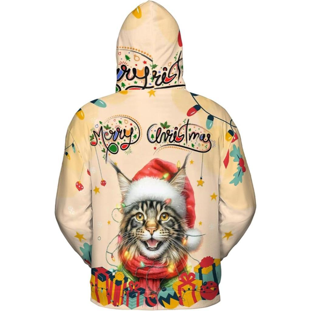 Christmas Cat Twinkling Lights All Over Print 3D Hoodie