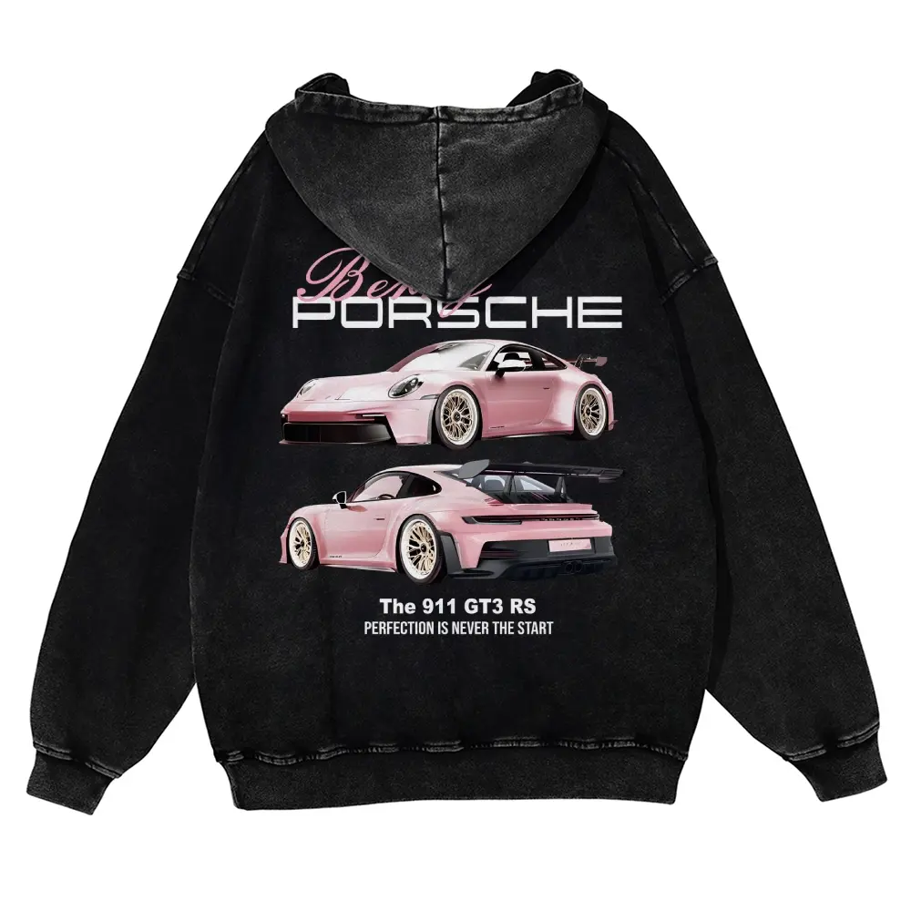 Breey Pink Car 380g Autumn VIntage Washed Hoodie Graphic Sweatshirt