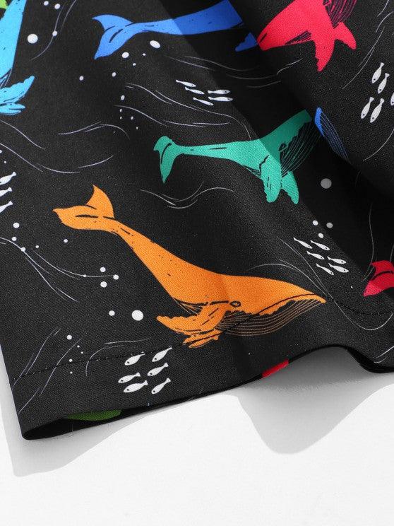 Vibrant Whale Print Top And Shorts Set-My 3D Hoodie