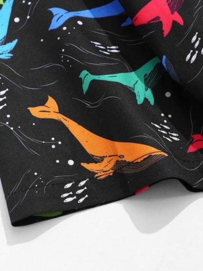 Vibrant Whale Print Top And Shorts Set-My 3D Hoodie