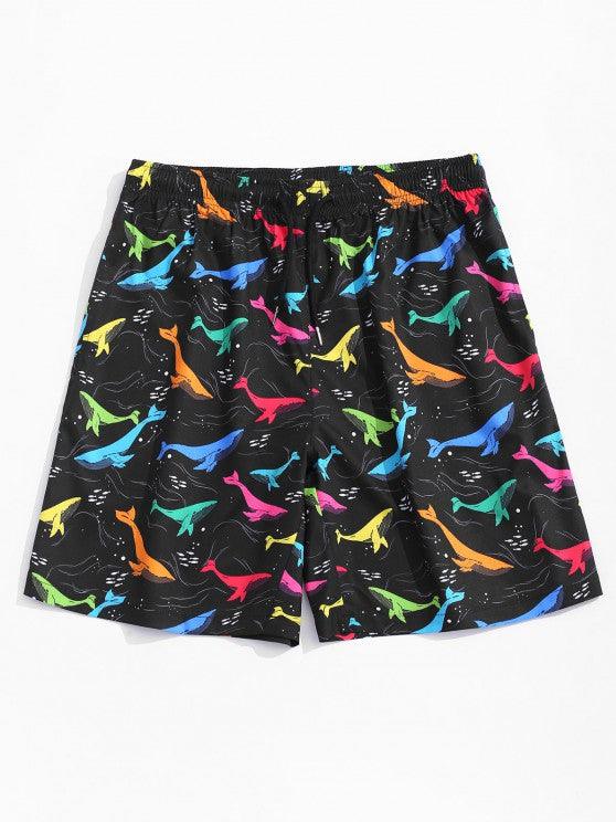 Vibrant Whale Print Top And Shorts Set-My 3D Hoodie