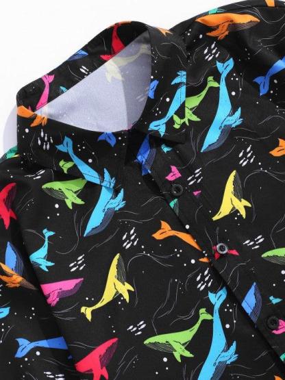 Vibrant Whale Print Top And Shorts Set-My 3D Hoodie