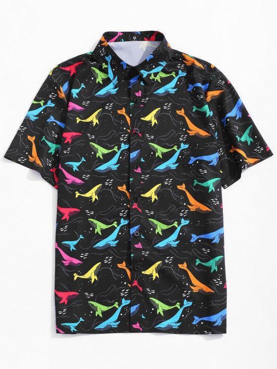 Vibrant Whale Print Top And Shorts Set-My 3D Hoodie