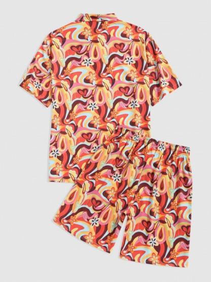 Casual Pocket Shorts And Floral Print Short Sleeves Shirt Set-My 3D Hoodie