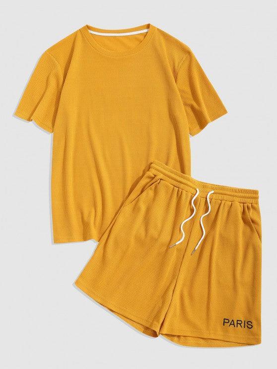 Knitted Pattern Solid T Shirt And Shorts-My 3D Hoodie