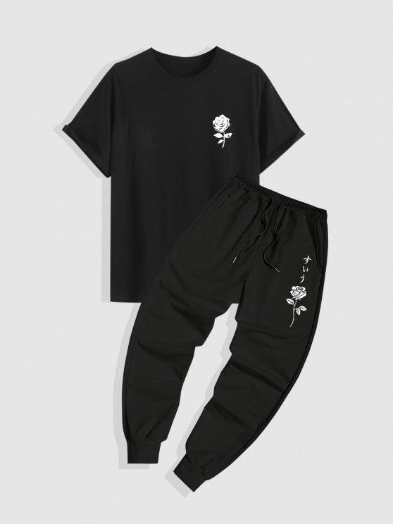 Flower Printed Short Sleeves T shirt And Drawstring Pant Set-My 3D Hoodie