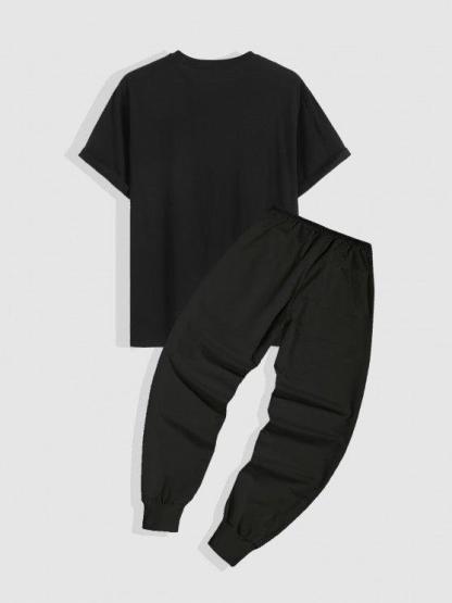 Flower Printed Short Sleeves T shirt And Drawstring Pant Set-My 3D Hoodie