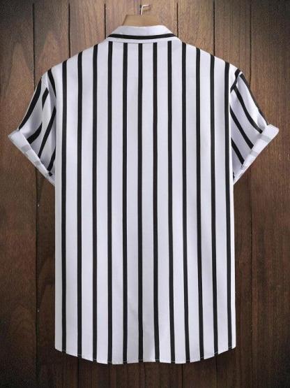 Striped Shirt And Drawstring Shorts Set-My 3D Hoodie