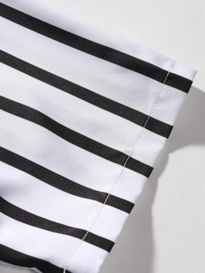 Striped Shirt And Drawstring Shorts Set-My 3D Hoodie