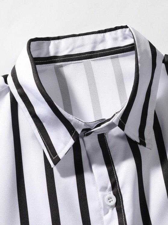 Striped Shirt And Drawstring Shorts Set-My 3D Hoodie