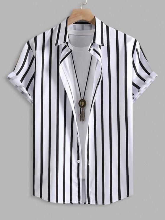 Striped Shirt And Drawstring Shorts Set-My 3D Hoodie