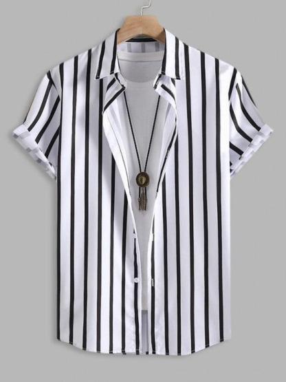 Striped Shirt And Drawstring Shorts Set-My 3D Hoodie