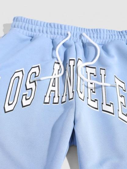 Vintage Letter Print T Shirt And Jogger Sweatpants Two Piece Set-My 3D Hoodie