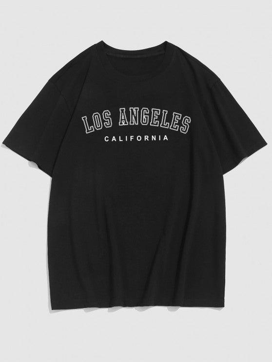 Los Angeles Letter Tee And Drawstring Shorts-My 3D Hoodie