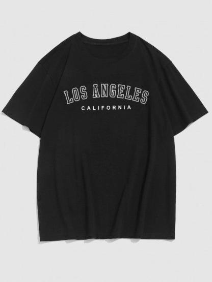 Los Angeles Letter Tee And Drawstring Shorts-My 3D Hoodie