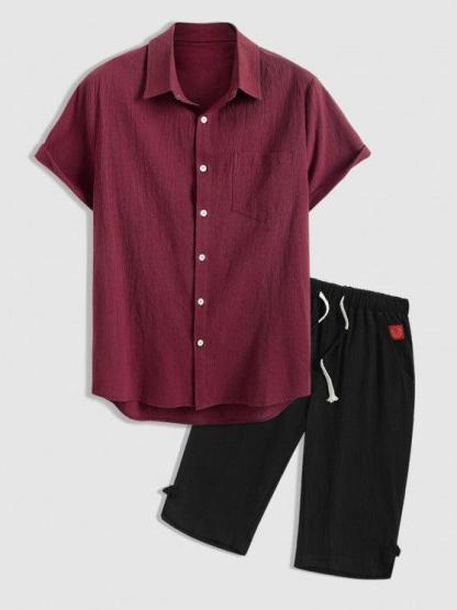 Solid Color Shirt And Cropped Casual Pants Set-My 3D Hoodie