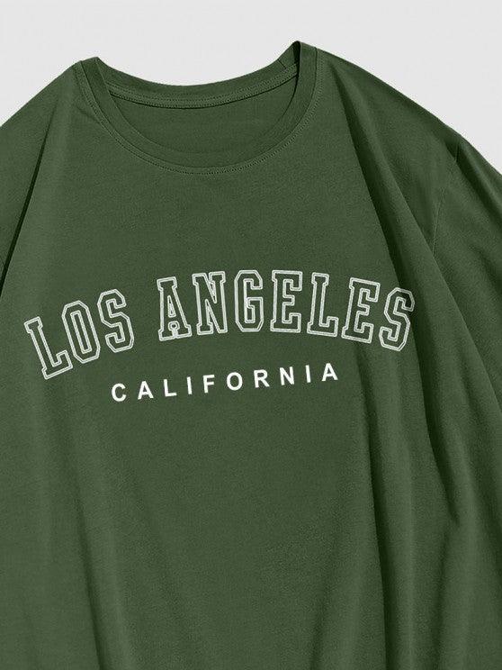 Los Angeles Letter Tee And Drawstring Shorts-My 3D Hoodie