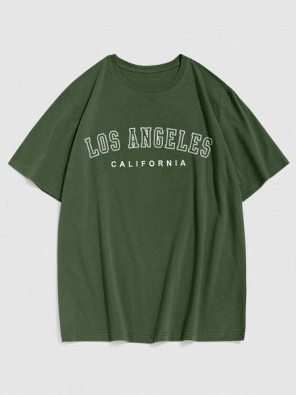 Los Angeles Letter Tee And Drawstring Shorts-My 3D Hoodie