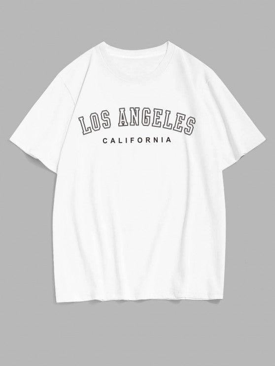 Los Angeles Letter Tee And Drawstring Shorts-My 3D Hoodie