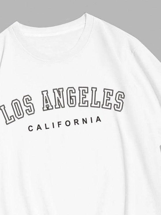 Los Angeles Letter Tee And Drawstring Shorts-My 3D Hoodie