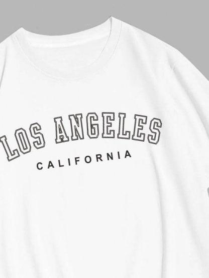 Los Angeles Letter Tee And Drawstring Shorts-My 3D Hoodie