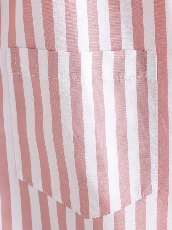Short Sleeves Vertical Stripe Shirt With Striped Shorts Set-My 3D Hoodie