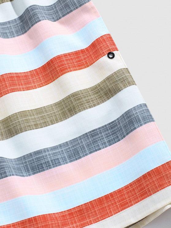 Short Sleeves Vertical Stripe Shirt With Striped Shorts Set-My 3D Hoodie