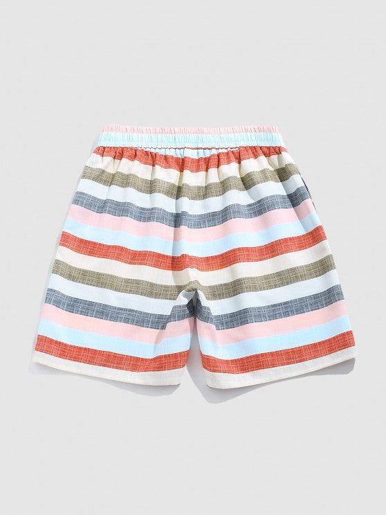Short Sleeves Vertical Stripe Shirt With Striped Shorts Set-My 3D Hoodie