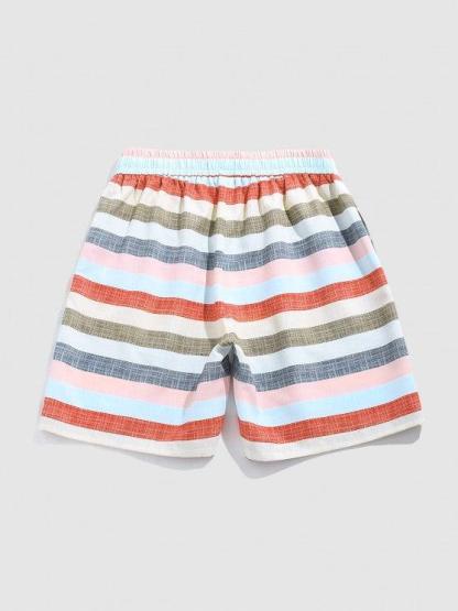 Short Sleeves Vertical Stripe Shirt With Striped Shorts Set-My 3D Hoodie