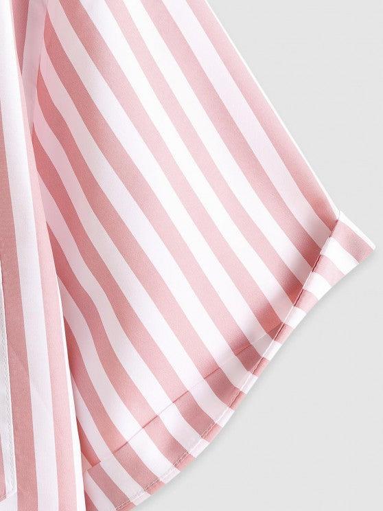 Short Sleeves Vertical Stripe Shirt With Striped Shorts Set-My 3D Hoodie