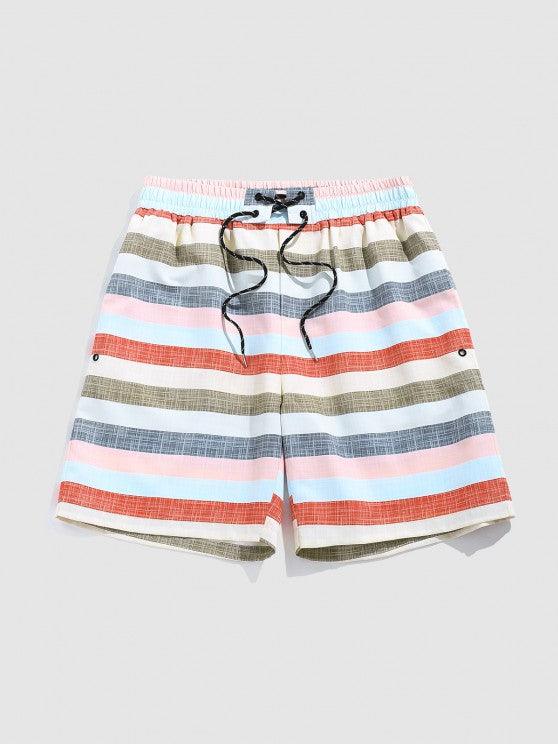 Short Sleeves Vertical Stripe Shirt With Striped Shorts Set-My 3D Hoodie