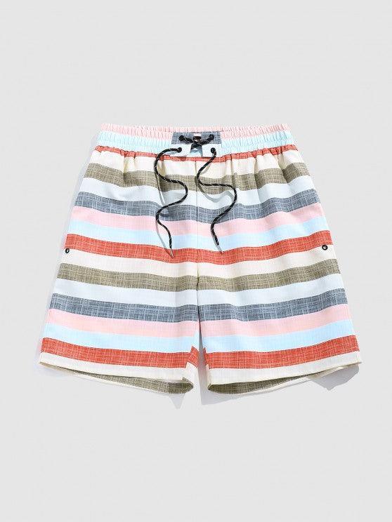 Short Sleeves Vertical Stripe Shirt With Striped Shorts Set-My 3D Hoodie