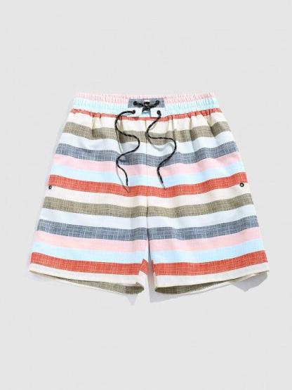 Short Sleeves Vertical Stripe Shirt With Striped Shorts Set-My 3D Hoodie